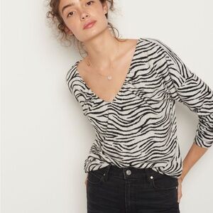 Maeve Black and White Zebra Print V-Neck Blouse